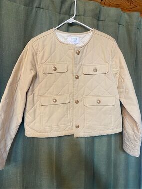 Time and Tru Cream Quilted Button-Front Jacket